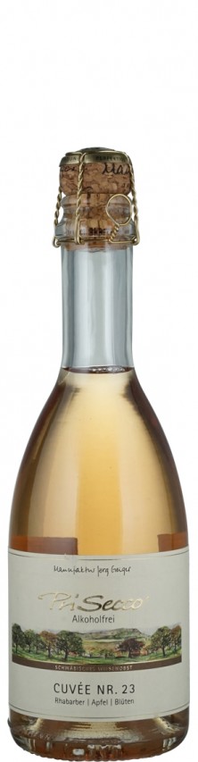Prisecco alkoholfrei Cuvee Nr. 23 - halbe Flasche Rhababer, Apfel, Blüten   - Manufaktur Jörg Geiger GmbH